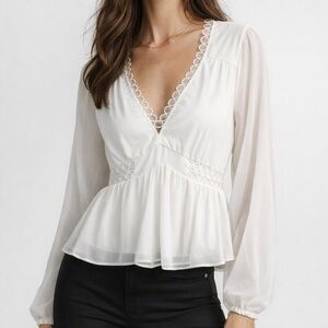 Express flowy bubble sleeve boho chiffon top ❤️